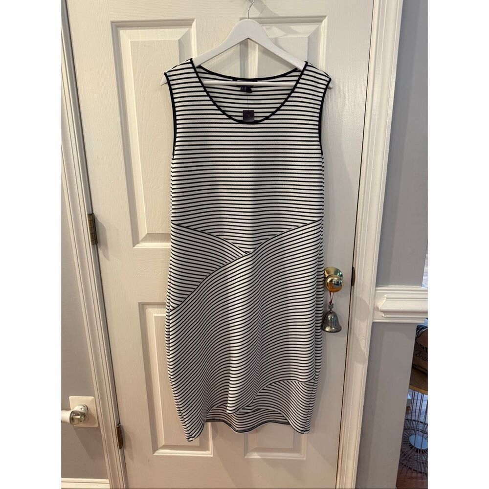Long Tall Sally Black & White Striped Sleeveless Body Con Dress sz 18 US EUC